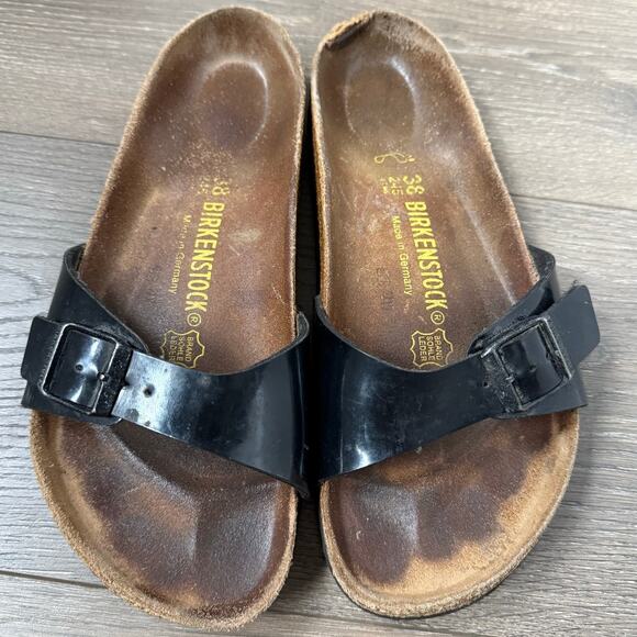 Birkenstock Madrid Black Patent Womens Sandals‎ Size 7.5 - Picture 1 of 5